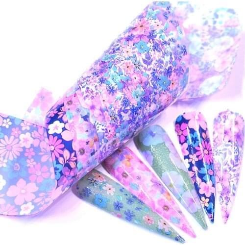 15x4cm Nail Foils Fresh Flower Series Pink Blue Foils Paper Nail Art Transfer Sticker Slide Nail Art Decals Nails Accessorie