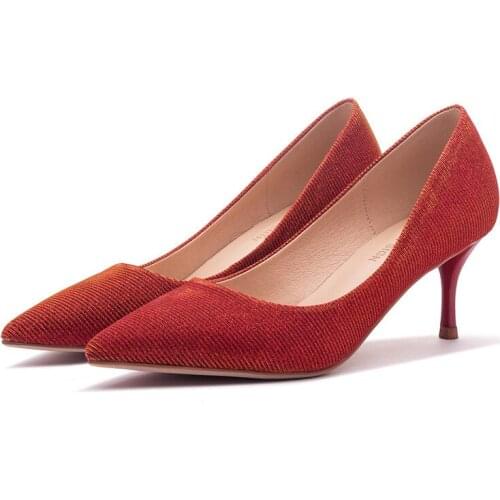 Sexy Pumps Wedding Women Fetish Shoes women pumps None-Woven Slip On 3.5CM 6.5CM Thin High Heels Pointed Toe Shallow women shoes