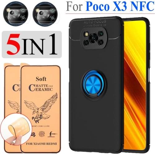 Case for Xiaomi Poco X3 Silicone Ring Cover + Matte Ceramic Glass on PocoX3 Poko X 3 poco phone x3 Cover Funda Poco-X3-NFC Case