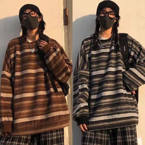 Pullovers Women Men Oversize Sweater Plus Size Warm Hip Pop Ulzzang BF Unisex Casual Striped Knit Young Girl Fashion Retro Daily