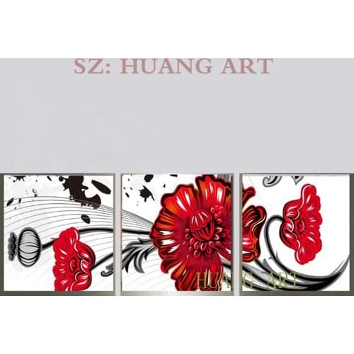 Hand painted 3 flowers bloomed flowers modern canvas I abstract composite flower painting on the canvas art deco wall