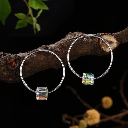 Exquisite Crystals from Swarovski Pendant Earrings Women 925 Sterling Silver Round Stud Earrings for Lady Party Jewelry Gift