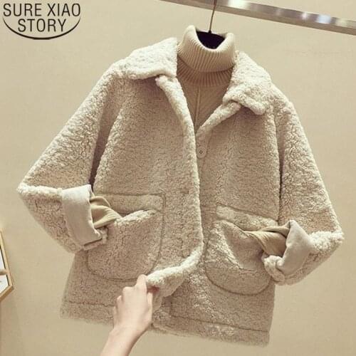 Chic Jackets for Women Clothing 2021 Thick Lamb Coat Women Jacket Winter Clothes Fall Autumn Single Breasted Loose Coat 11939