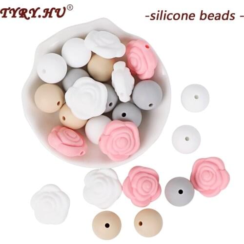 TYRY.HU 10pc Silicone Teething Beads Baby Pacifier Clips Chain Pearl Flower Silicone Teething Toys Food Grade Silicone Teether