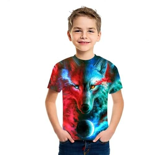 2021 Summer Loose And Comfortable Childrens Short Sleeve Wolf 3D Printed T-Shirt Boys Girls Middle East Hot Short Sleeve Top