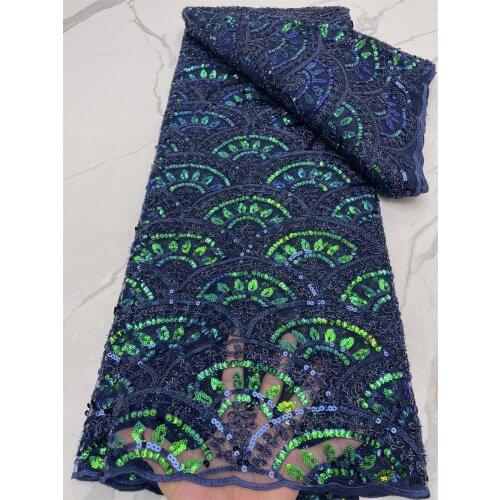 Teal African Lace Fabric 2021 French Tulle Lace Fabric Embroidery Nigerian Sequins Lace Fabrics For Wedding Dress 4367B