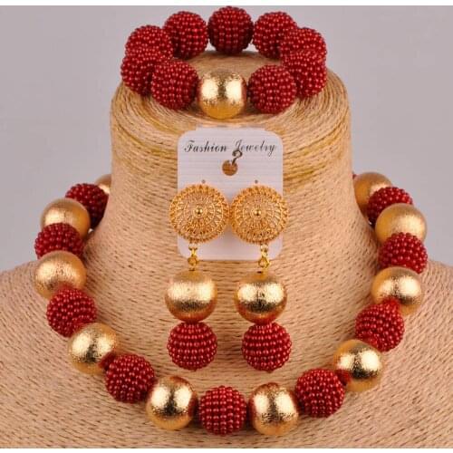 Wine nigerian wedding beads african costume jewelry set simulated pearl necklace african set FZZ70