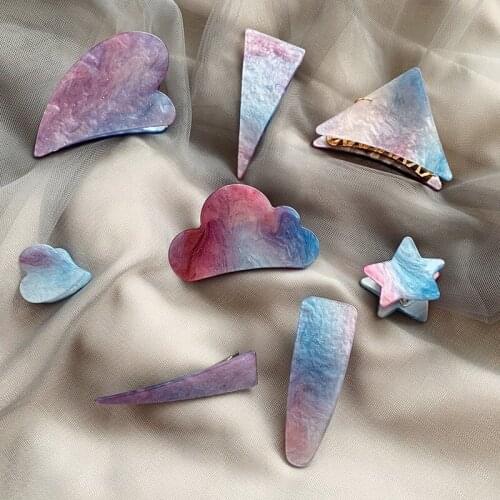 Dream Starry Sky Fastens~Pink Blue Gradient Side Clip Geometry Hairpin Woman Sweet And Temperament Claws Hair Accessories