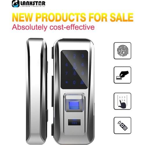 LANXSTAR Glass Door Lock Office Keyless Smart Fingerprint Lock Touch Keypad Smart Card Remote Control Intelligent Door Lock