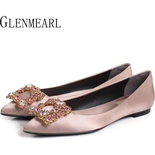 Women Flats Wedding Shoes Rhinestone Pointed Toes Cinderella Cryatal Shoes Flat Slip On Spring Summer Party Shoes Plus Size 2020