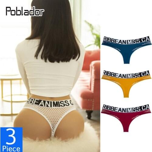 Poblador 3Pcs/lot Sexy Womens Lace Panties Underwear Seamless Hollow Out Thongs Low Waist Letter Sport Comfort Lady Lingerie