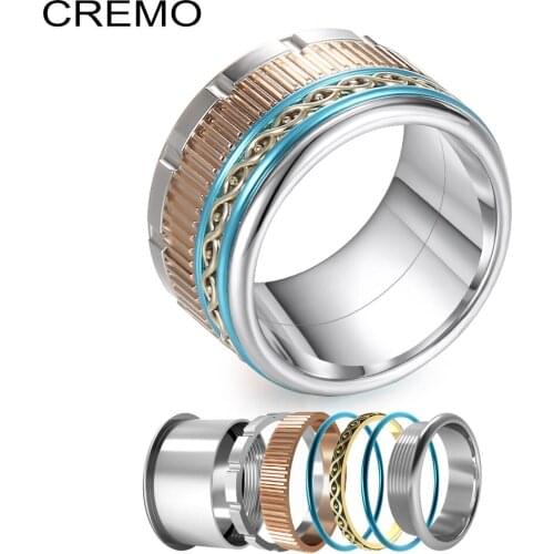 Koaem Women Turning Rings Interchangeable Personality Stainless Steel Ring Mutilayer Wedding Band Ring Fashion Jewelry