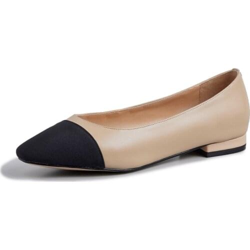 Real Leather Women Shoes Comfortable Inner Lining Fashionable Stitching Fabric Pointed Toe 2021 Spring Autumn Womens shoes