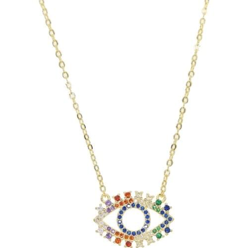 Gold Dainty Bar Necklace Gold color Cute Horizontal Hammered Cubic Zirconia Evil Eye Necklace for Women