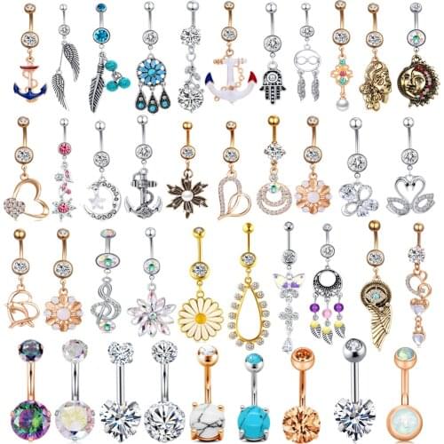 JUNLOWPY 1pc Sexy Dangling Navel Belly Button Rings Belly Piercing Crystal Surgical Steel 14g Woman Body Jewelry Barbell