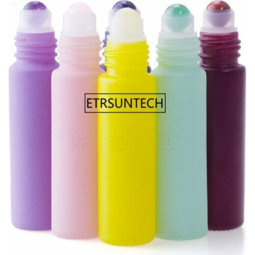 100pcs 10ml Glass Essential Oil Bottle with Natural Gemstone Roller Ball Empty Refillable Perfume Bottles Liquid Roll On F3024