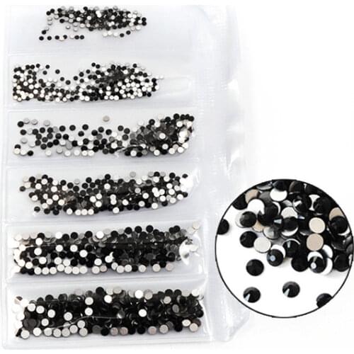 Mix Size 1440PCS SS3-SS10 Nail Art Rhinestones Crystal Flat Back Jet Color Non Hotfix Stone Diamonds For 3D Nails Decorations