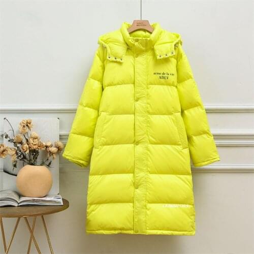 2021 New White Duck Down Coats Women Long Hooded Winter Jackets Fashion Korean Down Parka Jacket Female Warm Loose Down Overcoat