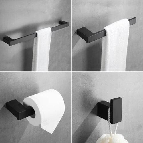 Bathroom Accessories Bathroom Hardware Set Towel Bar Paper Holder Towel Ring Robe Hooks Black Finish Stainless Steel Towel Rack