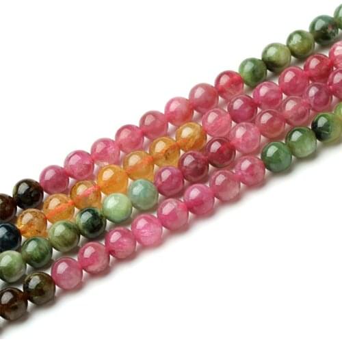 4-6mm Natural Tourmaline Stone Beads Round Red Spacer Loose DIY Beads For Jewelry Making Beads Accessories 15'' Women Gift