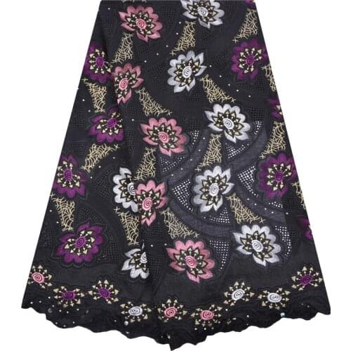 Black African Cotton Lace Fabric 2018 High Quality Lace Swiss Voile Lace In Switzerland With Stones For Women Wedding Dress 1317