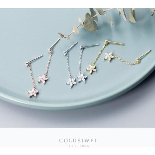Colusiwei 925 Sterling Silver Dazzling Clear CZ Blossom Flower Drop Earrings for Women Wedding Engagement Jewelry Bijoux New