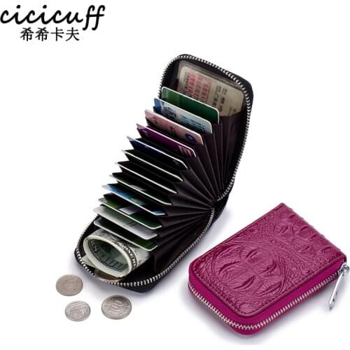CICICUFF RFID Blocking Credit Card Holder Genuine Leather Organizer Business Travel Card Bag for Women Men Zipper Small Wallet
