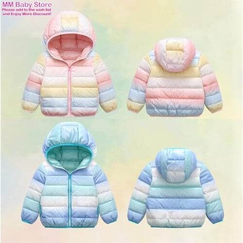 New Ultra Light Children Rainbow Down Jacket 90% White Duck Down Winter Warm Child Coat Boys Girls Hooded Down Jacket