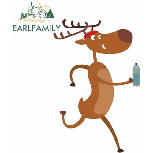 EARLFAMILY 13cm x 8.7cm for Elk Holding A Water Cup Car Stickers Cartoon Oem Vinyl JDM RV VAN 3D DIY Fine Decal Truck Graphics