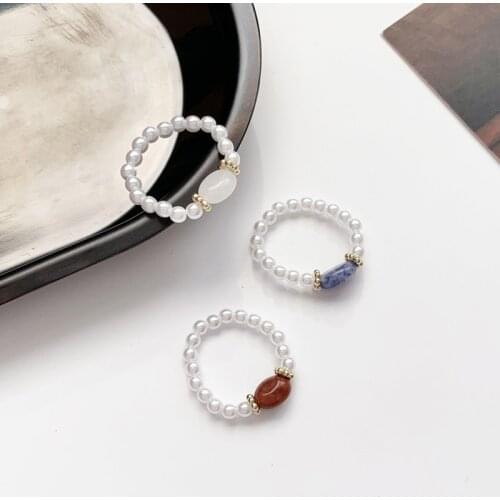 Elegant Simulated Pearl Bead Stone Elastic Rings For Women Midi Finger Knuckle Ring Fashion Vintage Adjustable Jewelry Gifts