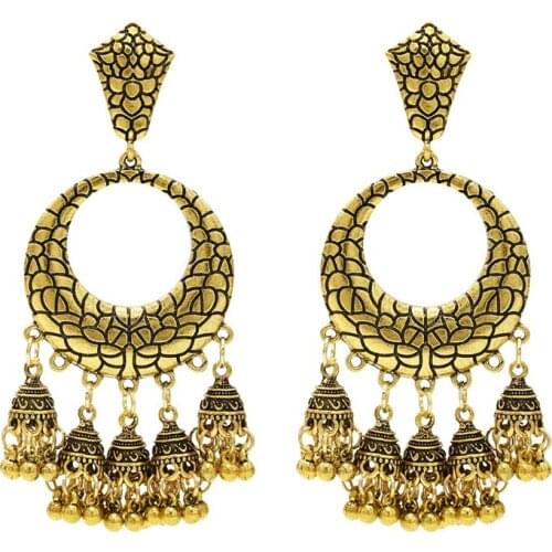 Ethnic Fashion Women Sector Gold Earrings Indian Jewelry Ethnic Hippie Tribe Boho Bells Tassel Dangle Earrings
