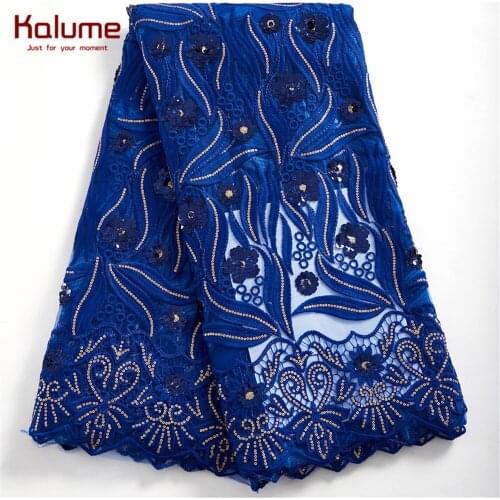 Kalume African Fabric High Quality Tulle Lace Fabrics Sewing Machine Sequins Nigerian Lace Fabric For Wedding Dress Sewing H2409