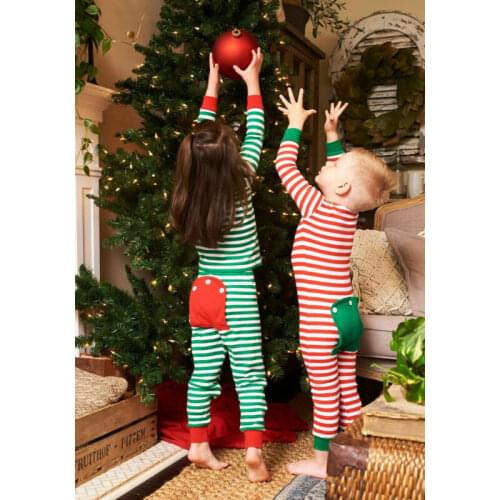 Toddler Kids Boys Girls Xmas Cotton Stripe Clothes Christmas Long Sleeve Romper Sleepwear One Piece Outfit Winter