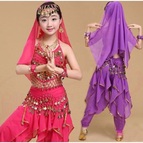 4PCS Set Girl Belly Dance Costumes for Girls Belly Dancing Suit Kid Oriental Performance Dance Child India Dance Stage Clothing