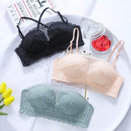 Elegant Rimless Embroidery Bra Set Half Cup Women Lace Bra and Panty Set Transparent Intimates Lingerie Suit Wireless Underwear