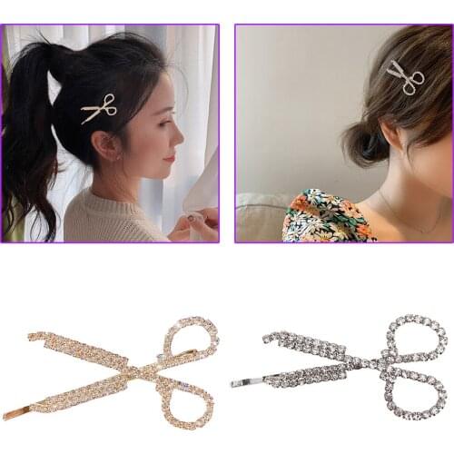 Creative Rhinestone Scissors Hair Clip Women Girl Delicate Elegant Barrettes Hair Accessories Decorations