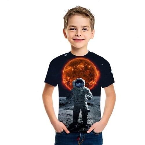 On The Moon 2021 Summer Childrens 3D Printing Short Sleeve Youth Popular Versatile Top Tropical Lightweight Simple T-Shirt