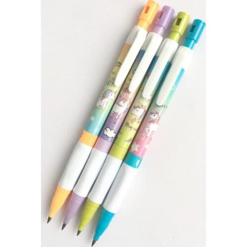10Pcs Color Random 0.2mm Rainbow Unicorn Mechanical Pencil with Mini Sharpener Student Stationery Automatic Pencil Office Supply
