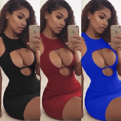 Fashion Womens New Solid Sexy Bandage Bodycon Slim Sleeveless Evening Party Summer Mini Dress
