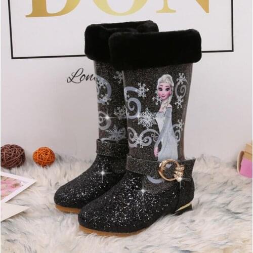 Disney Fashion Leather Girls Martin Boots Children Elsa Long Boots Autumn Winter New Plus Velvet Waterproof Kids Boys Shoes