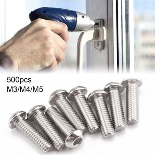 500Pcs M3/M4/M5 Stainless Steel Screw Nut Set Inner Hex Complete Round Head Hexagon Screw Nut Tool Kit for Furniture