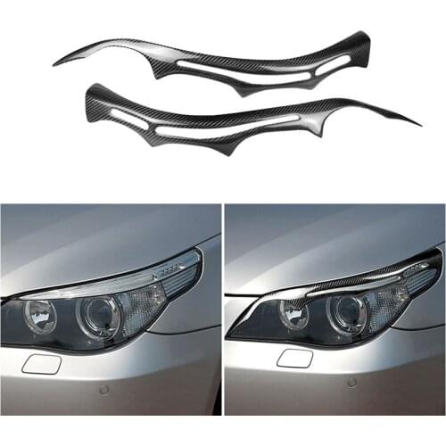 Real Carbon Fiber Headlight Eyelid Eyebrow Cover For BMW E60 5 Series 2004-2010 Car Stickers Headlight Protector Accessories