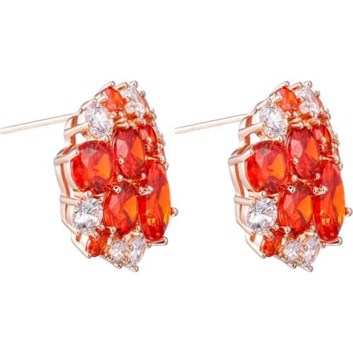 New Rose Gold Plated White Red Cubic Zirconia Earrings For Woman Birthday Gift Fashion Jewelry Luxury