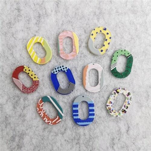 New style 30pcs/lot Relief effect color pattern print geometry ovals shape acrylic beads diy jewelry earring/garment accessory