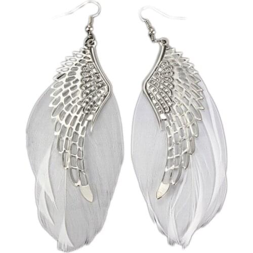 Charming Jewelry Retro Angel Wings Feather Shaped Simple Elegant Angle Wing Drop Earrings Unique Statement Feather Earrings