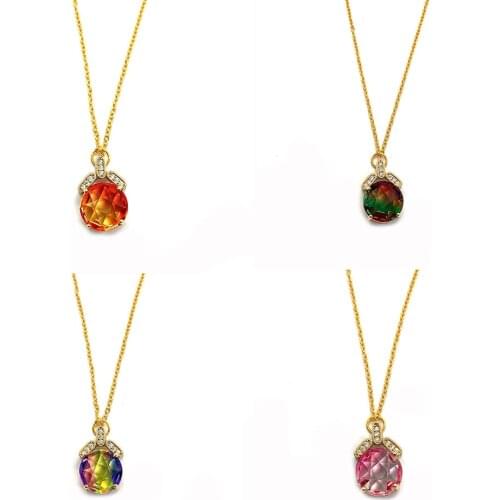 Color Natural Stone Crystal Necklace Pendant Color Gradient Irregular Faceted Finished Fashion Necklace Jewelry Accessories 1pcs