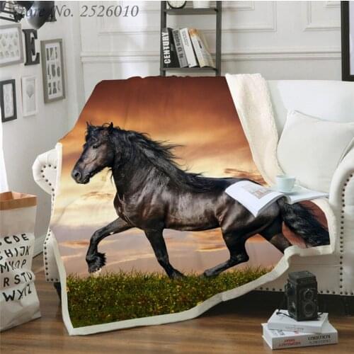 Throw Blanket Galloping Horses 3D Velvet Plush Blanket Bedspread for Kids Girls Sherpa Blanket Couch Quilt Cover Travel 05