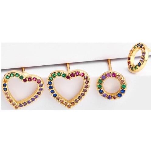 Heart multicolor Brass micro pave cz zircon cubic zirconia drop Hoop Earrings studs copper gold plated crystal ch45d