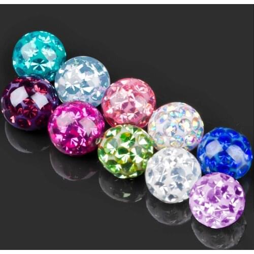 Showlove 2Pcs 3mm&4mm 16g Crystal Ferido Epoxy CZ Stone Ball Piercing Accessories for Labret Nose Tragus Cartalige Lip Ring