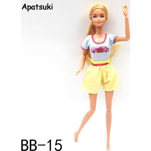 Blue Yellow Fashion Doll Clothes For Barbie Doll Outfits Set Striped Shirt Top & Shorts 1/6 Dolls Accessories Kids Toys